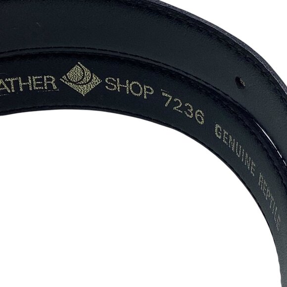 Vintage Genuine Reptile Leather Belt Gold Tone Buckle Leather Shop Waist 26-30 - Picture 5 of 8